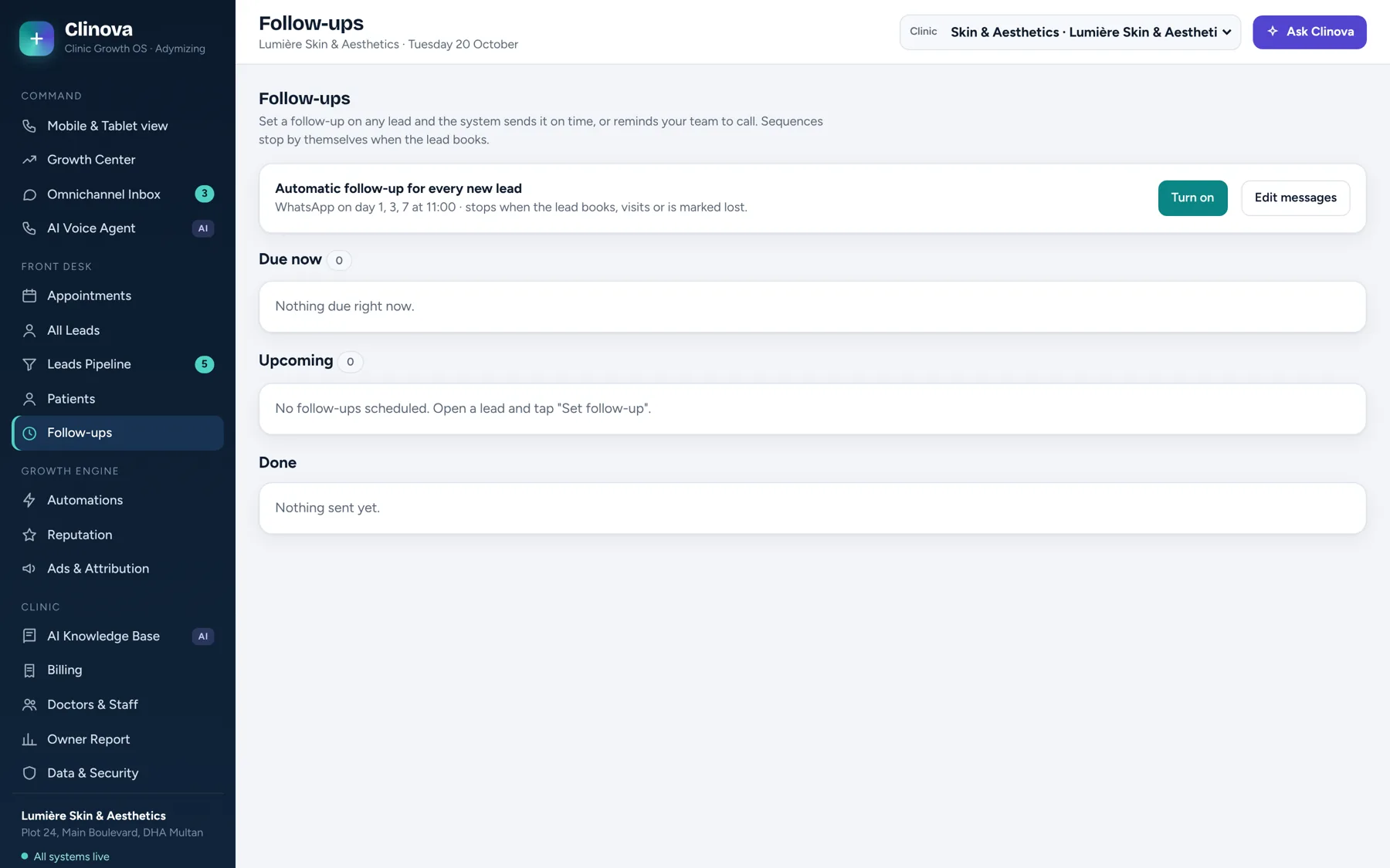 Clinova followups screen